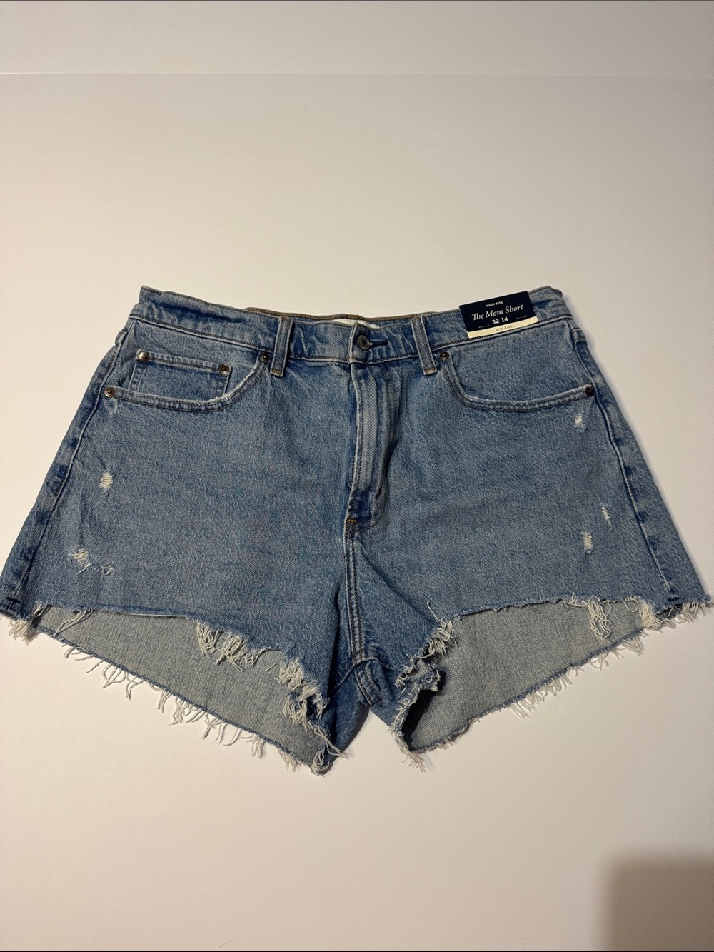 Abercrombie & Fitch Light Blue Distressed Denim Mom Shorts Curve Love